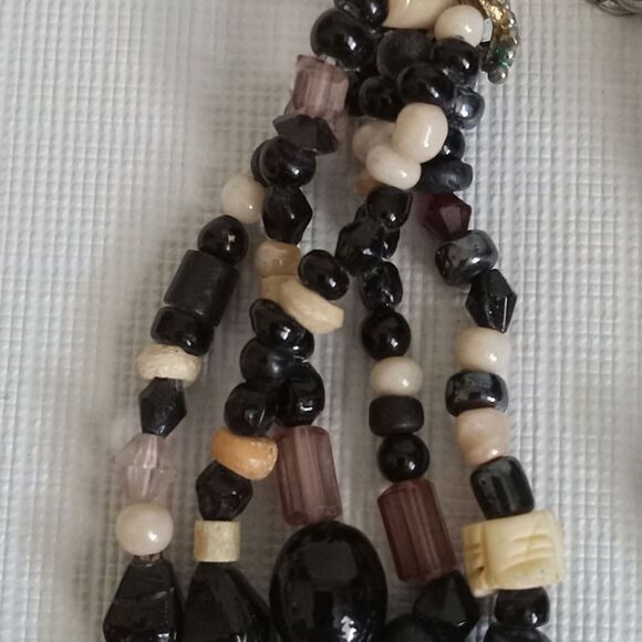Black & Brown Assorted Beads Adjustable Multi-Strand Layered Statement Necklace - Picture 8 of 12